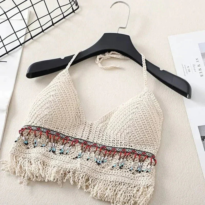 Mira | Dames bikinitop met halterband en franjes