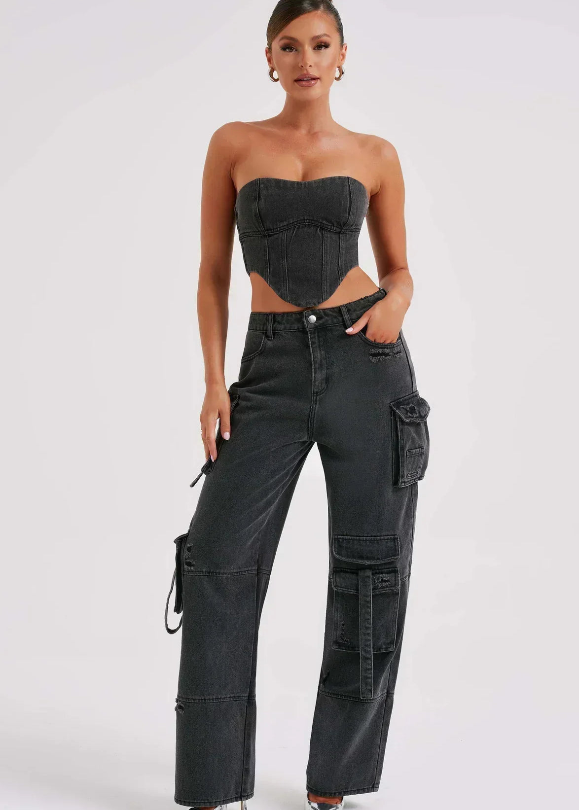 Feja | Tweedelige Denim Set - Korset en Cargo Jeans