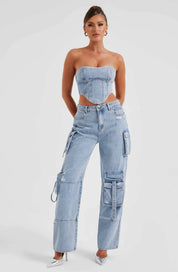 Feja | Tweedelige Denim Set - Korset en Cargo Jeans