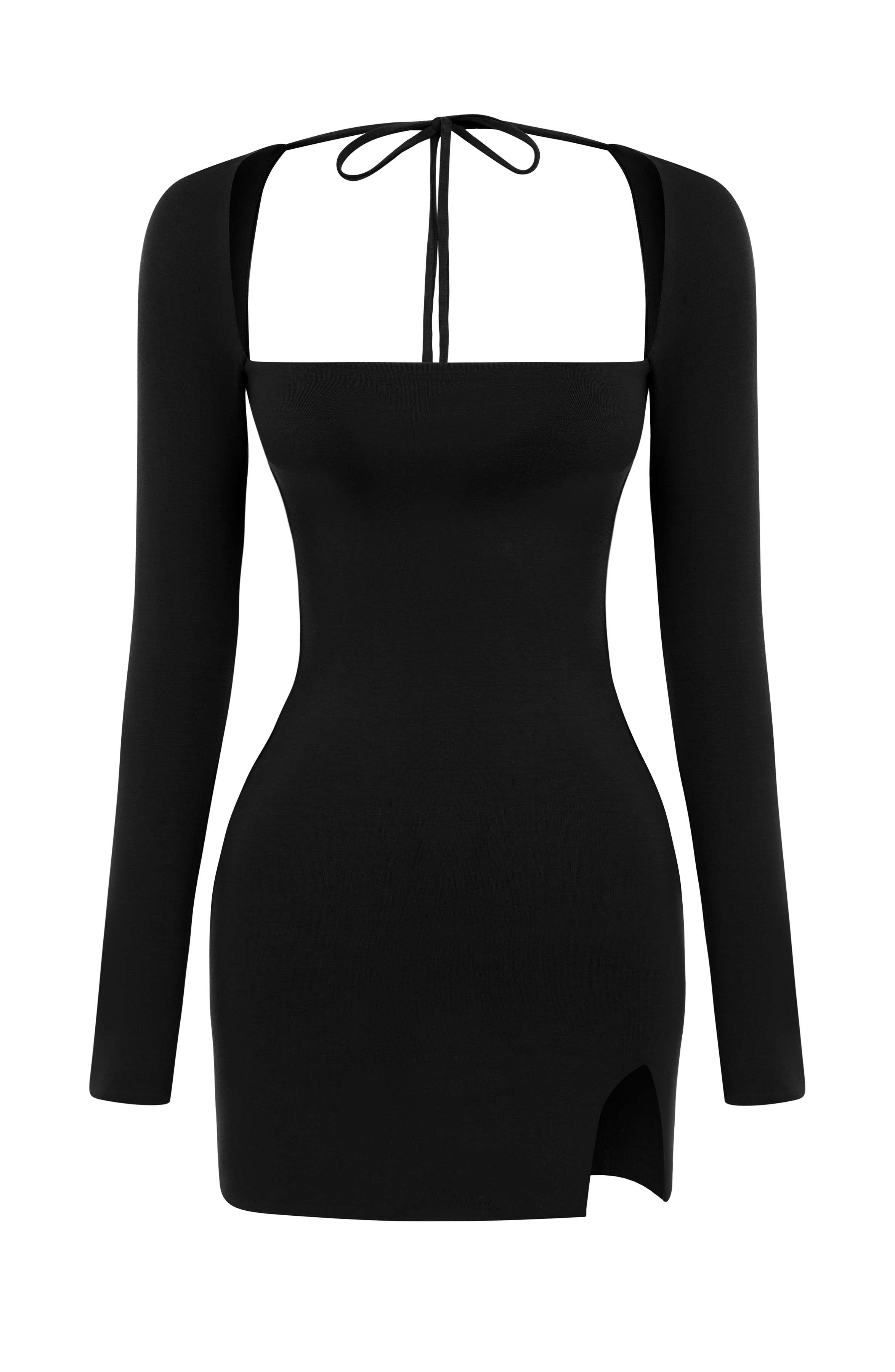 Belle | Elegante Zwarte Mini-jurk met Vierkante Halslijn