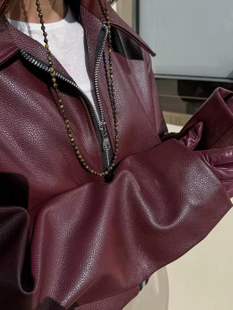 Meis | Burgundy Leren Jas voor Dames