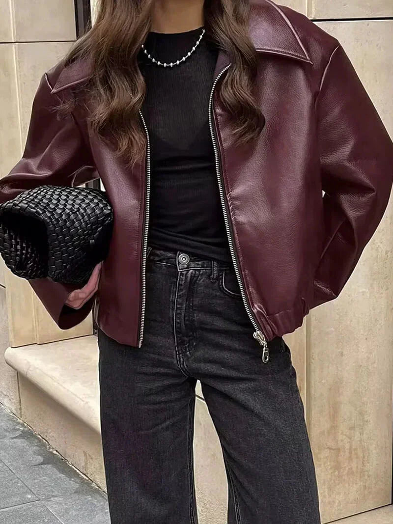 Meis | Burgundy Leren Jas voor Dames
