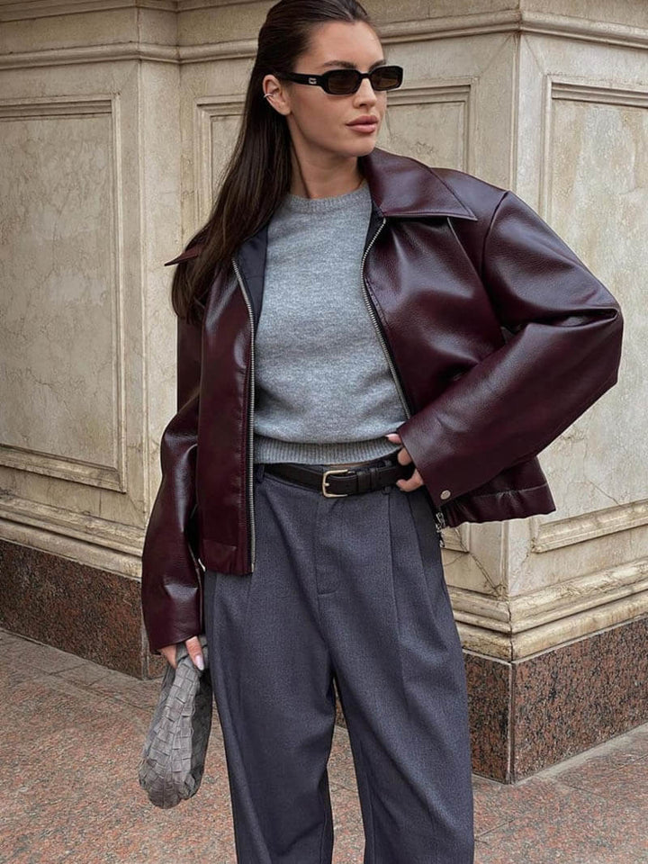 Feja | Dames jack met ritssluiting en leren-look
