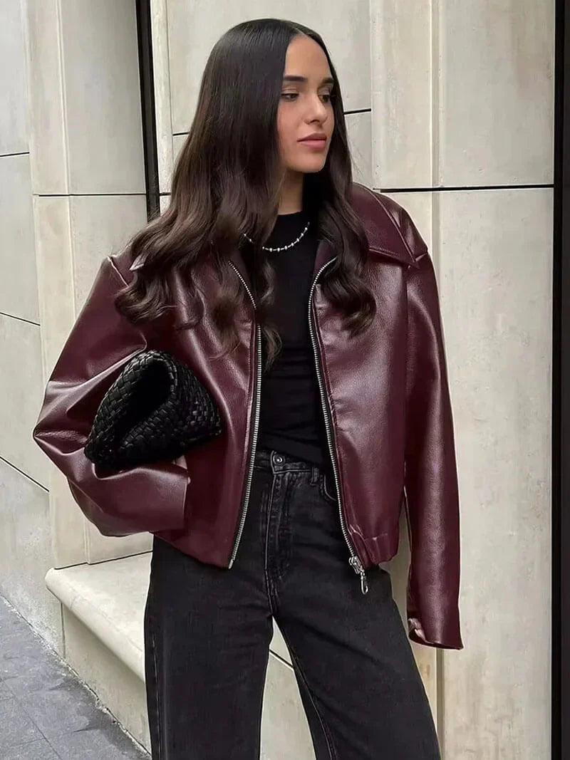 Meis | Burgundy Leren Jas voor Dames