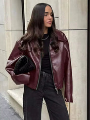 Meis | Burgundy Leren Jas voor Dames