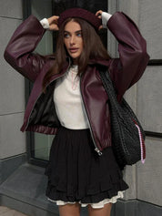 Meis | Burgundy Leren Jas voor Dames