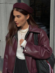 Meis | Burgundy Leren Jas voor Dames