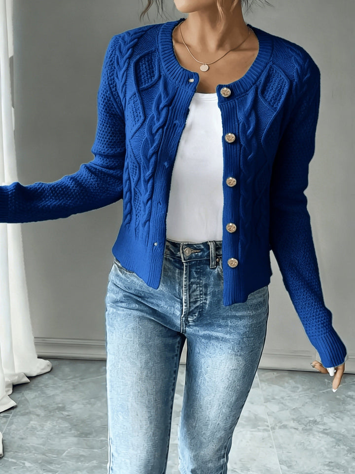 Eleanora | Kabelgebreide Knopen-Voorkant Cardigan