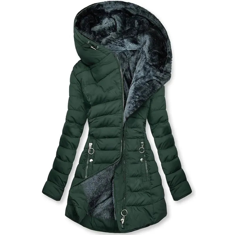 Analia | Dames winterjas met capuchon ritssluiting knoopsluiting