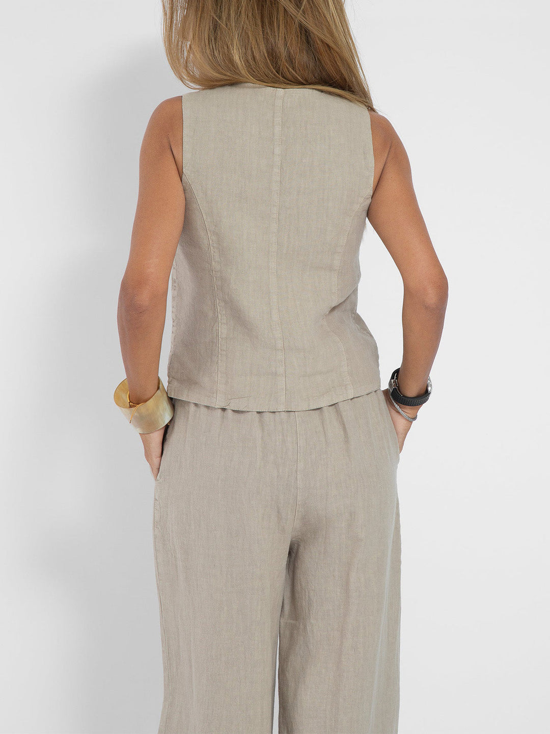 Aaliyah | Dames linnen set V-hals wijde broek