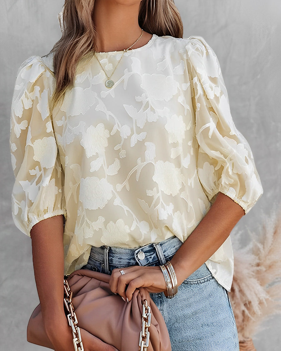 Eva | Dames blouse met bloemenmotief en pofmouwen