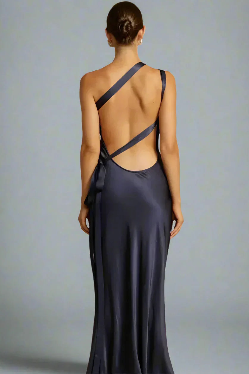 Sydney | One-Shoulder Satijnen Look Avondjurk met Open Rug