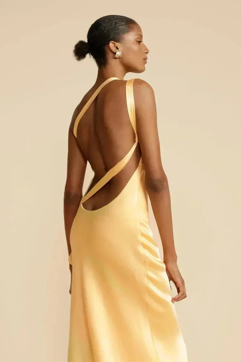Sydney | One-Shoulder Satijnen Look Avondjurk met Open Rug