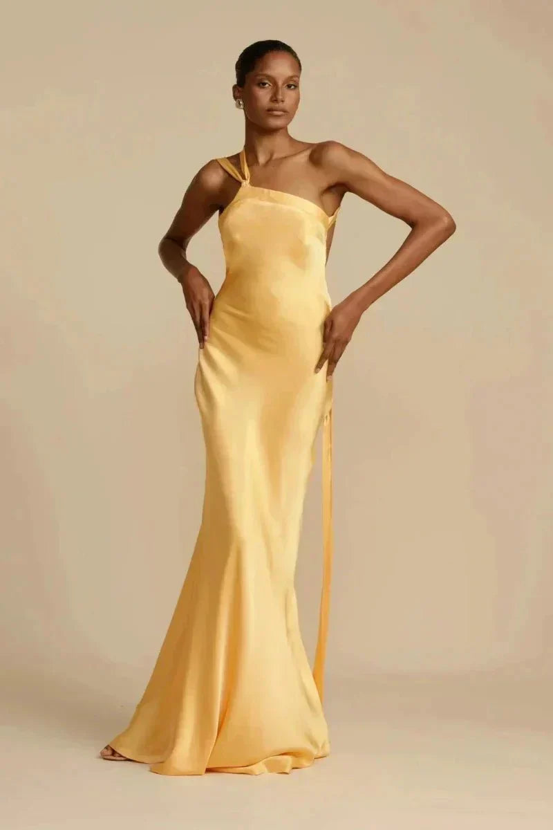 Sydney | One-Shoulder Satijnen Look Avondjurk met Open Rug