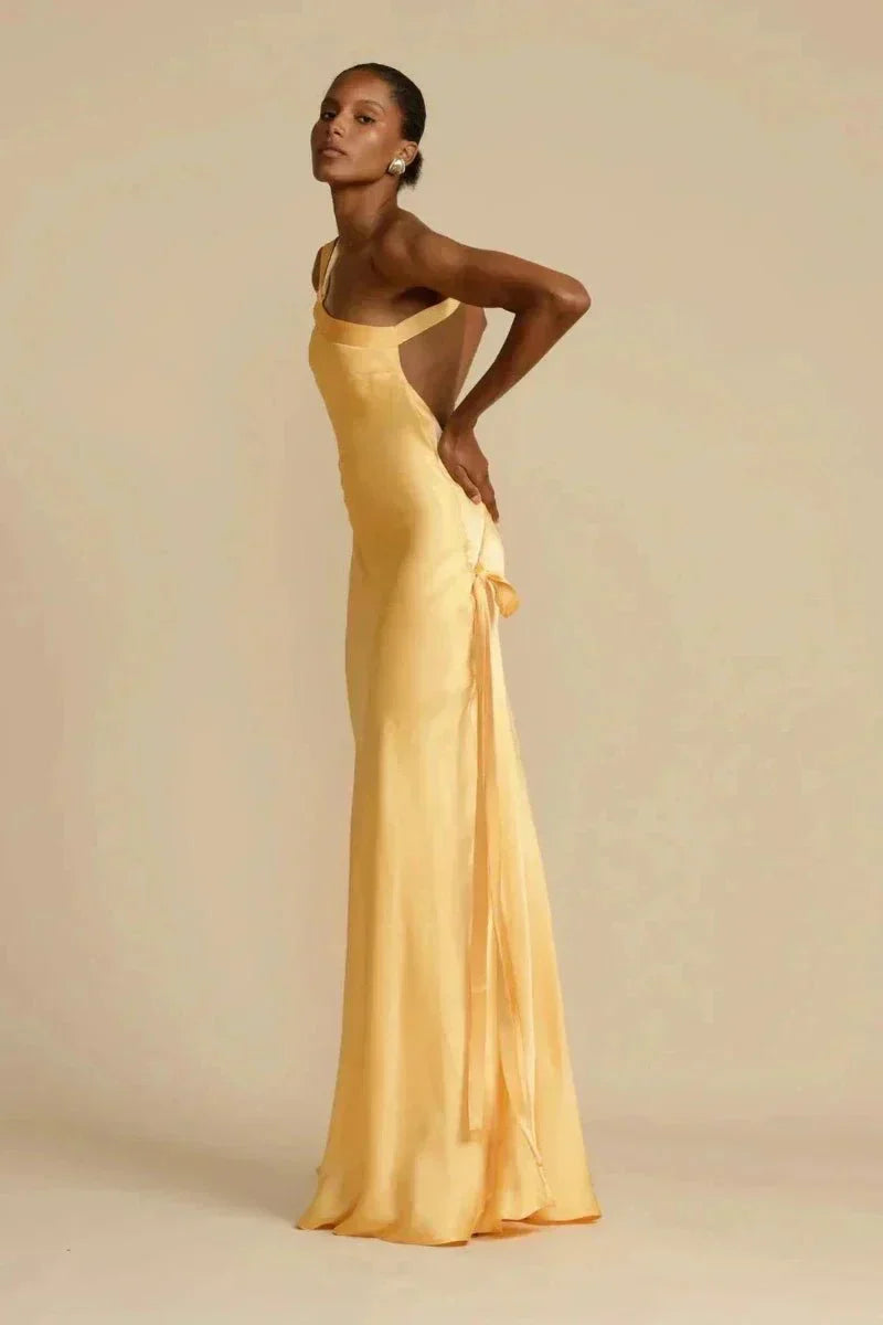 Sydney | One-Shoulder Satijnen Look Avondjurk met Open Rug