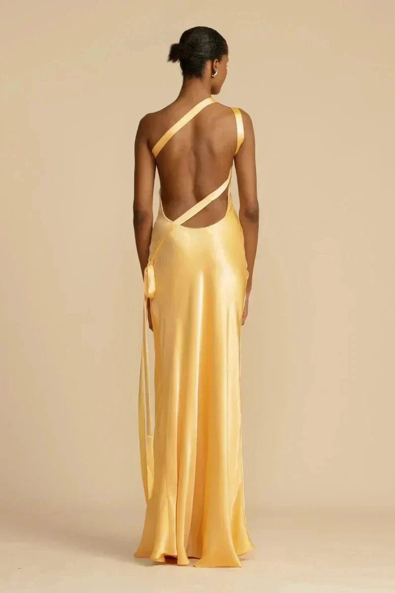 Sydney | One-Shoulder Satijnen Look Avondjurk met Open Rug