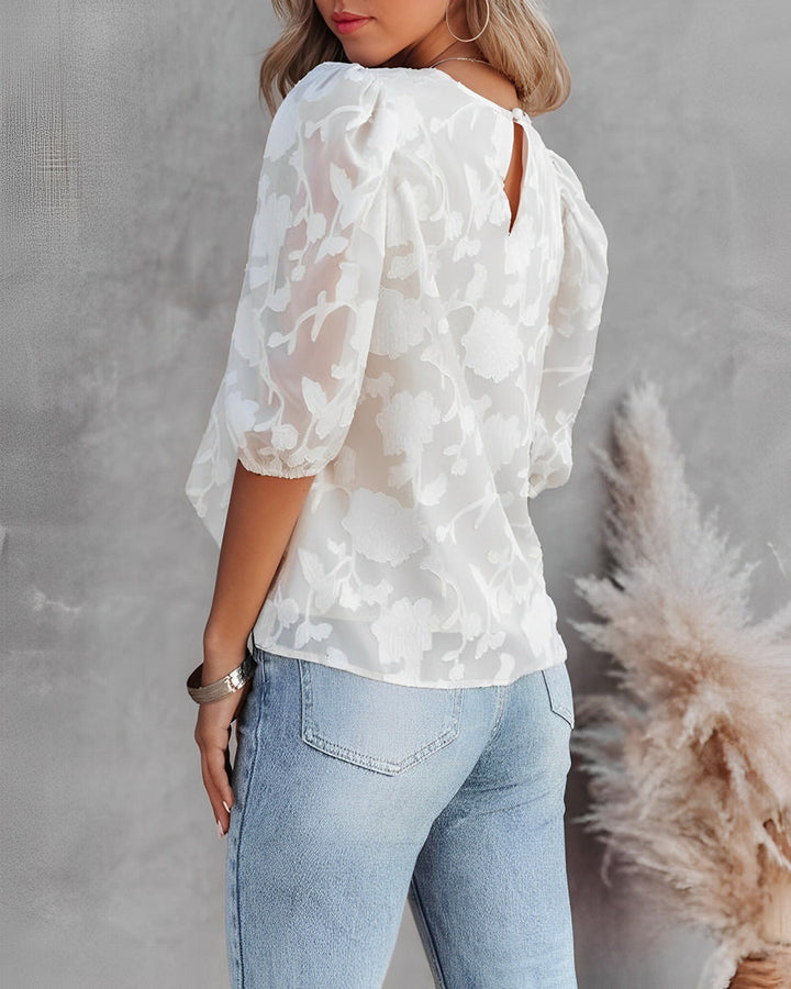 Eva | Dames blouse met bloemenmotief en pofmouwen