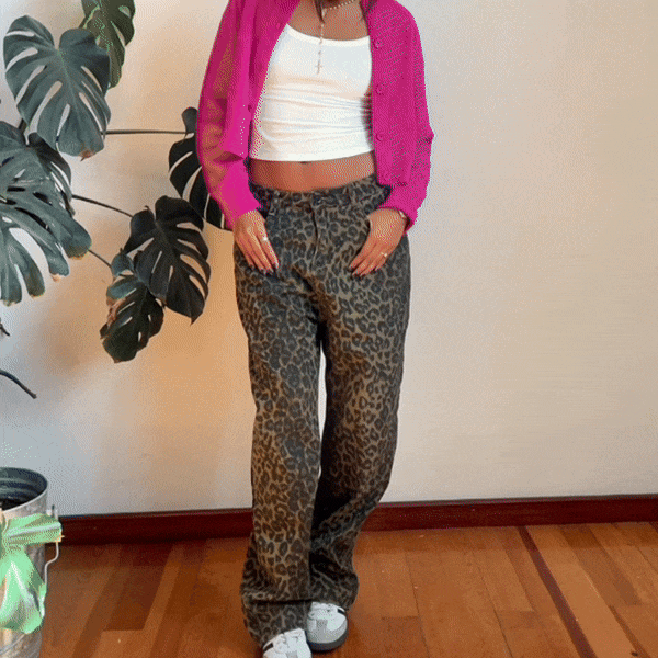 Amani | Dames broek met dierenprint wijde pijpen