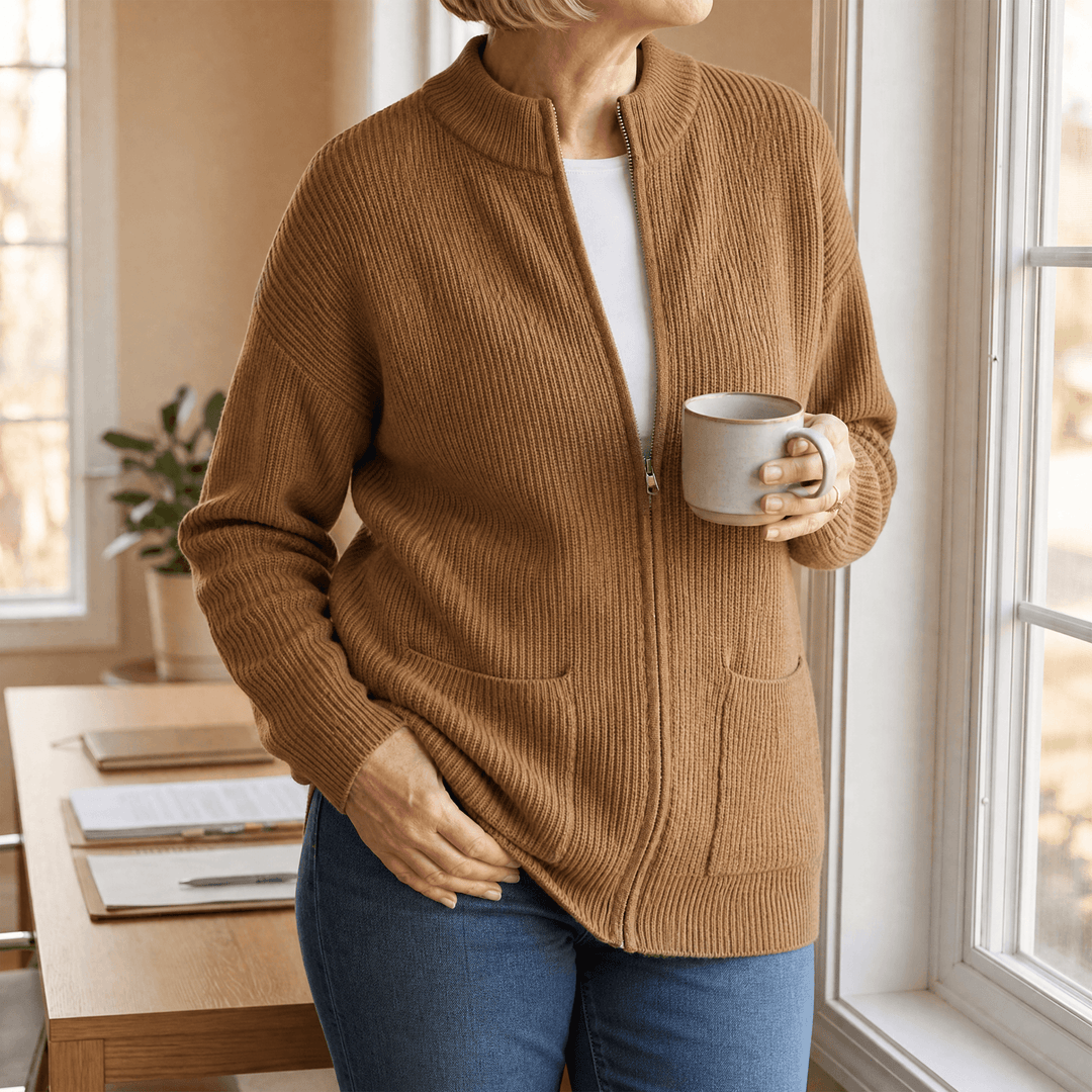 Covena – Zachte Gebreide Zip-Up Cardigan met Zakken