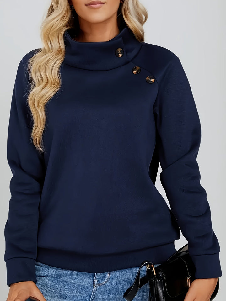 Kirsten | Button-Accent Staande Kraag Sweatshirt