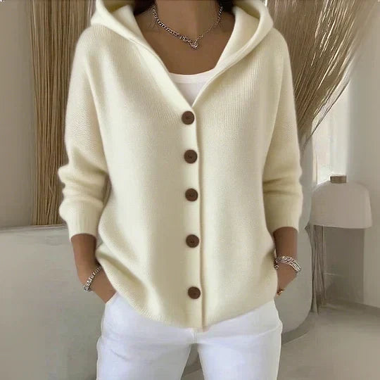 Dames Hooded Button Knit Cardigan Trui