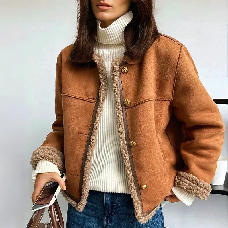 SOPHIA – GEZELLIGE NEP-SHEARLING TRIM JAS