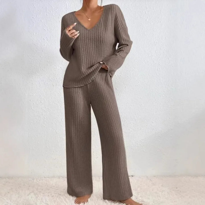 Emmeline | Dames Tweedelige Set met V-Hals en Wijde Broek