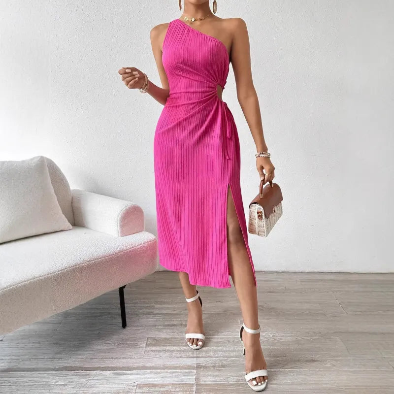 Kora | Dames midi-jurk met één schouder en split