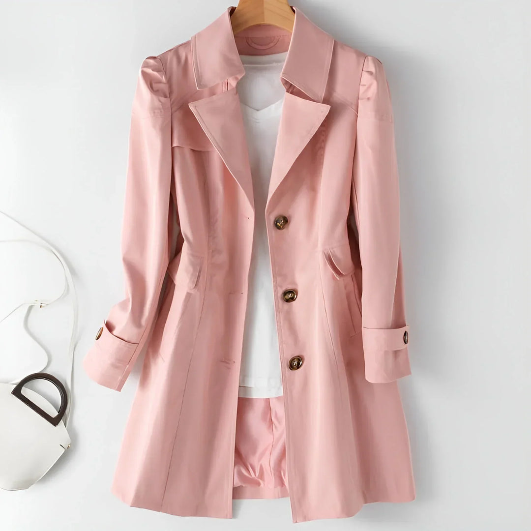 Delyth | Trenchcoat met Notch-Lapel en Vloeiende Pasvorm