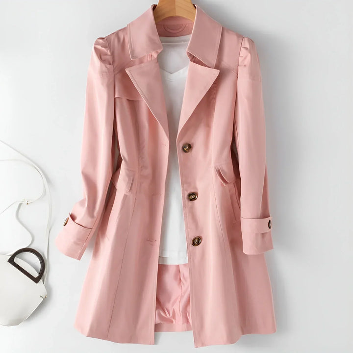 Delyth | Trenchcoat met Notch-Lapel en Vloeiende Pasvorm