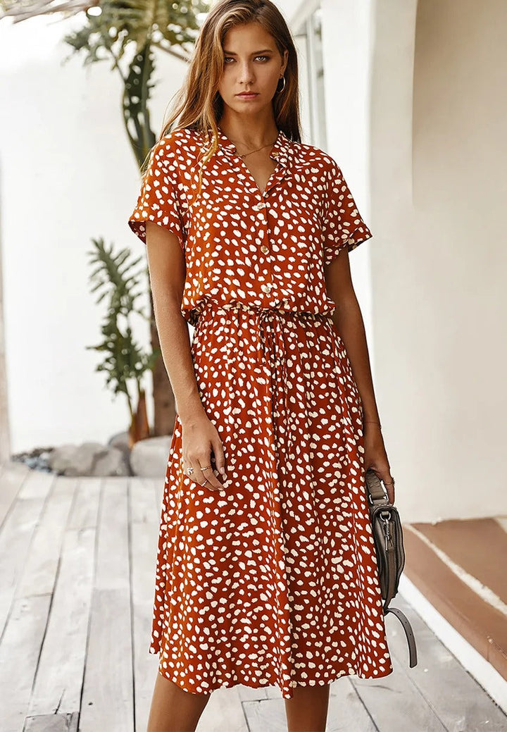 Skyla | Dames jurk midi bloemen knoopsluiting