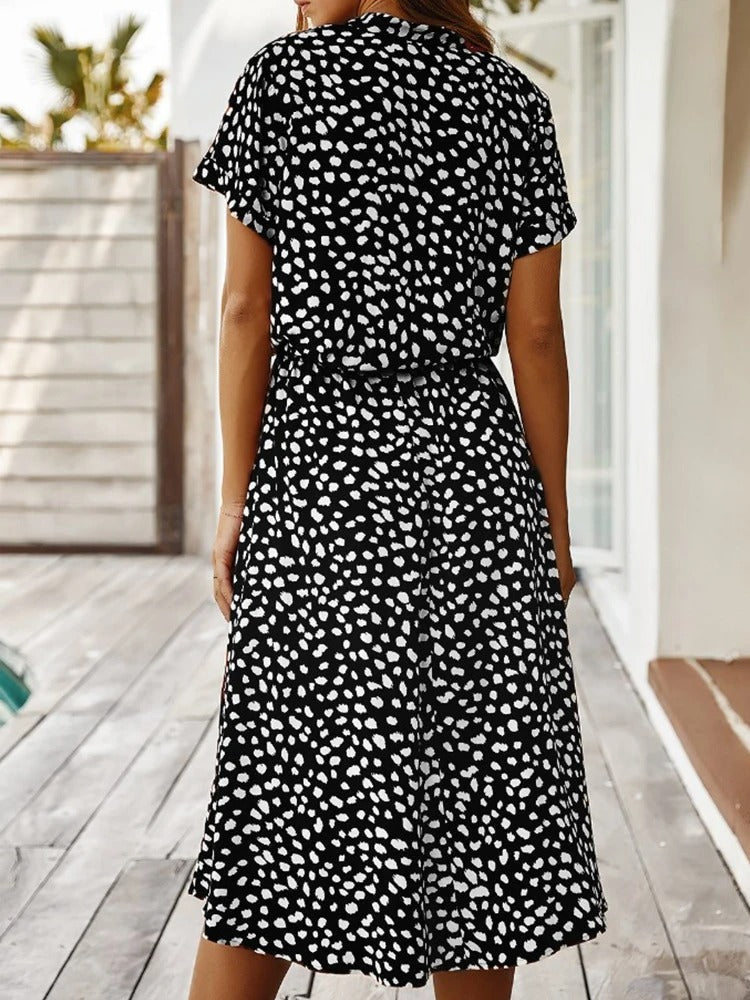Skyla | Dames jurk midi bloemen knoopsluiting