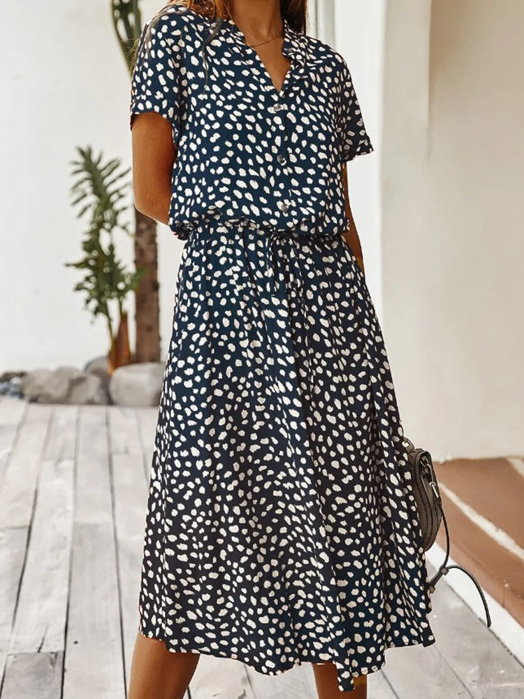 Skyla | Dames jurk midi bloemen knoopsluiting