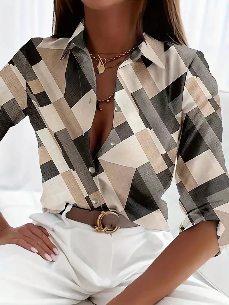 Desti | Dames blouse met V-hals en knoopsluiting