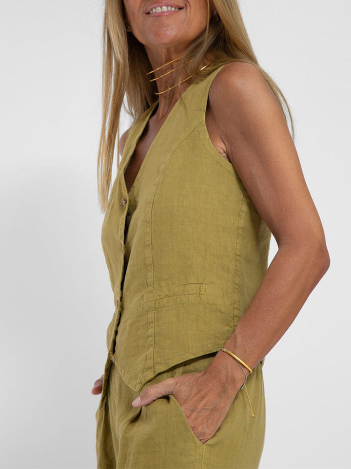 Aaliyah | Dames linnen set V-hals wijde broek
