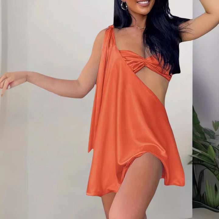 Theodora | Dames jurk met asymmetrische schouder geplooide rok