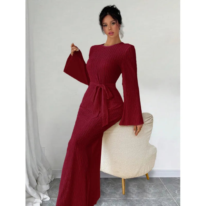 Maliyah | Dames Maxi Jurk met Tailleband en Trompetmouwen