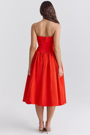Yesmine | Strapless Rode Midi Cocktailjurk voor Dames