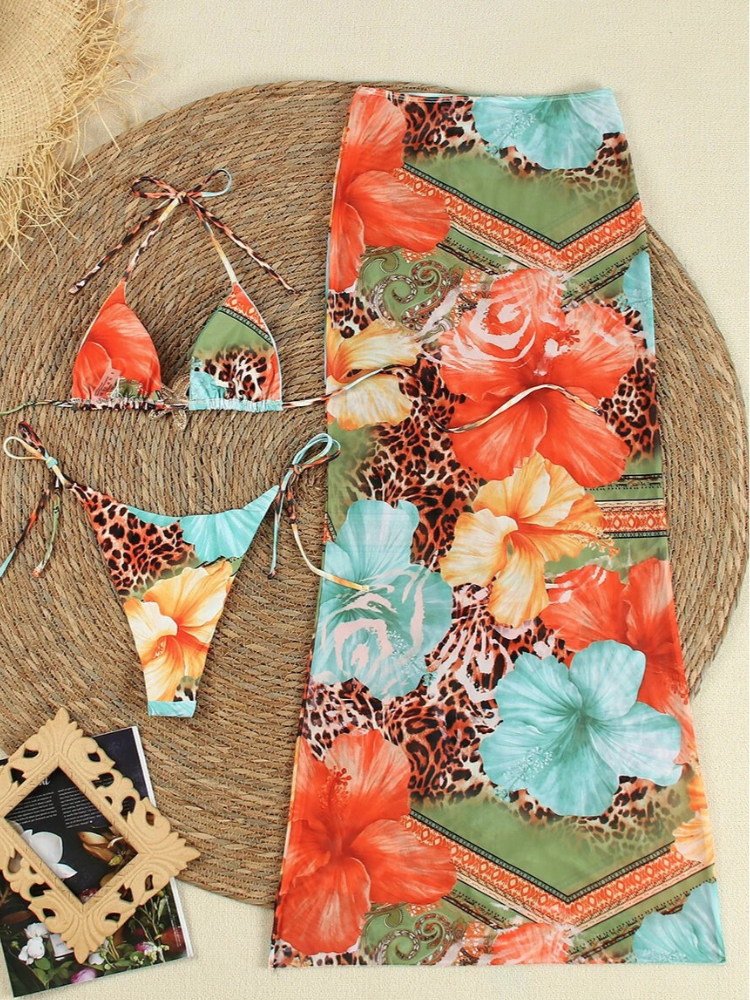 Anya | Dames bikiniset met rok en tropische print