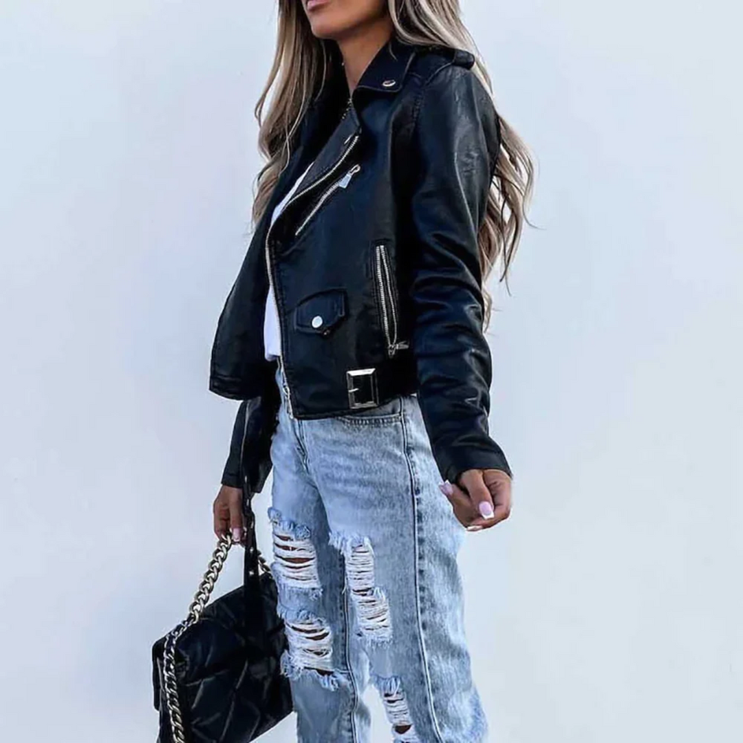 Eva | Stijlvolle gevoerde leren jas met rits