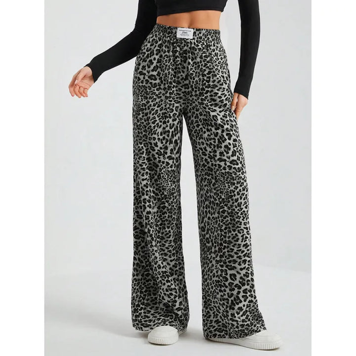 Abby | Dames Wijde Broek met Trekkoord en Luipaardprint