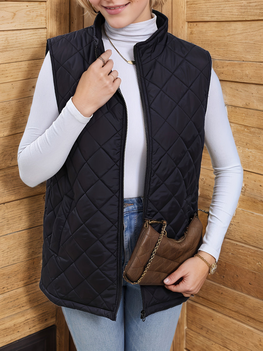 Eileen | Gelaagd Lang Vest met Ruitpatroon