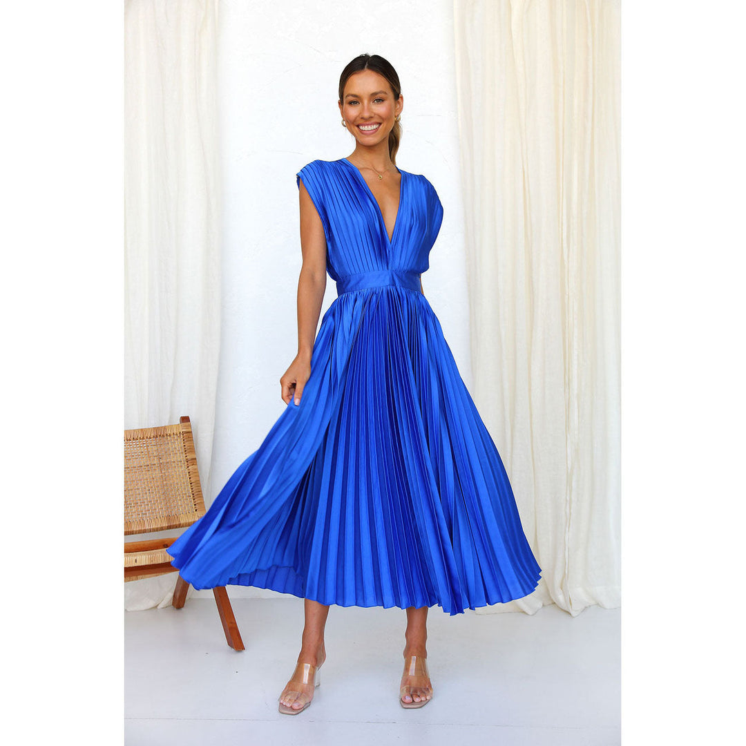 Sol | Dames midi jurk met V-hals geplooide rok