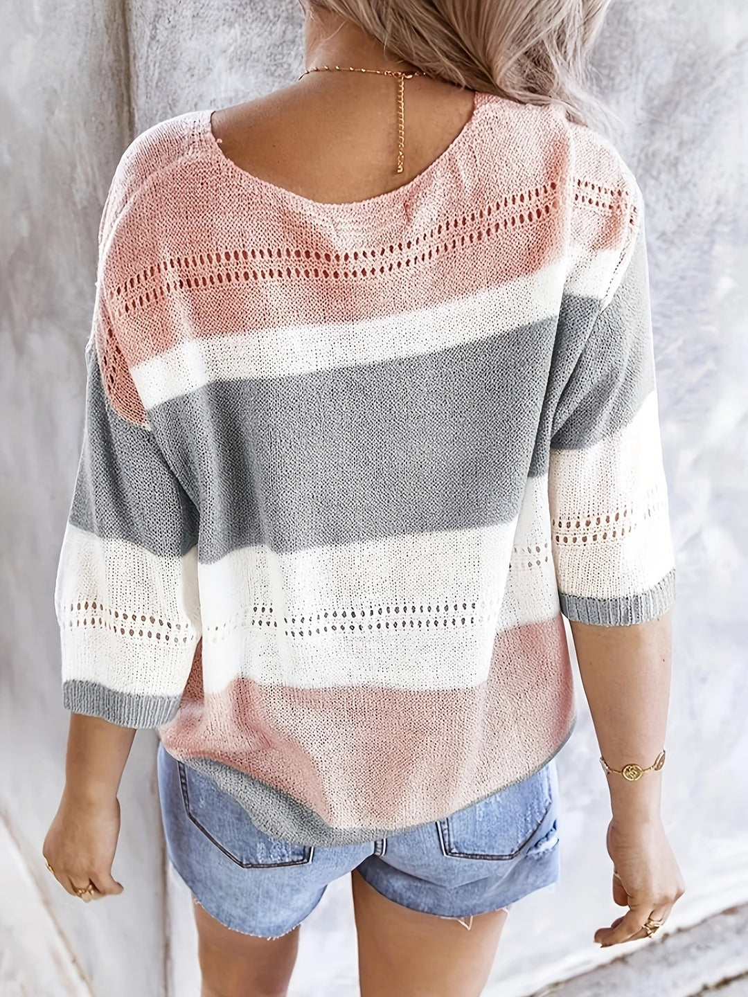 Olga - Casual gestreepte V-hals trui