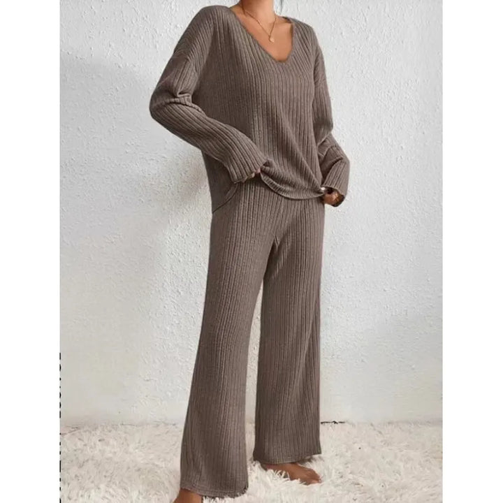 Emmeline | Dames Tweedelige Set met V-Hals en Wijde Broek