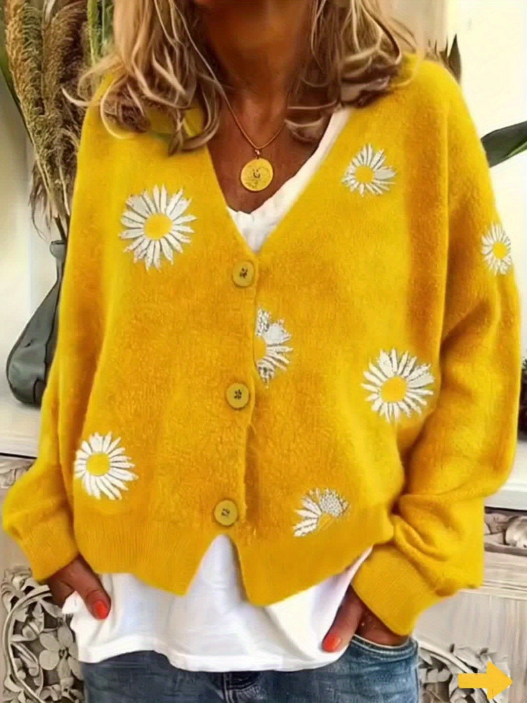 Maribel | Bloemengeborduurde Knopen-Voorkant Cardigan