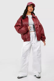 Noa | Oversized Rode Leren Jas