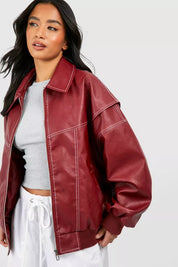 Noa | Oversized Rode Leren Jas