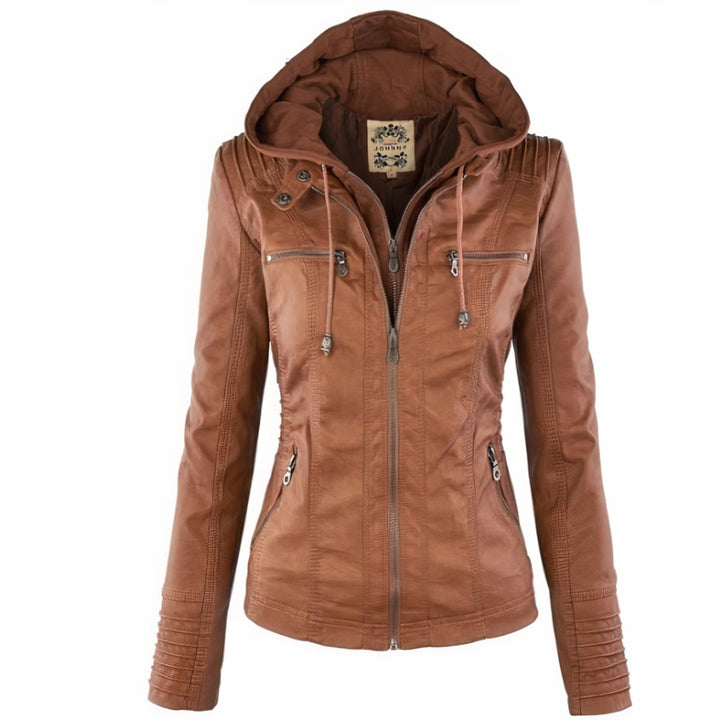 Fernanda | Moderne Leren Jas met Capuchon en Rits