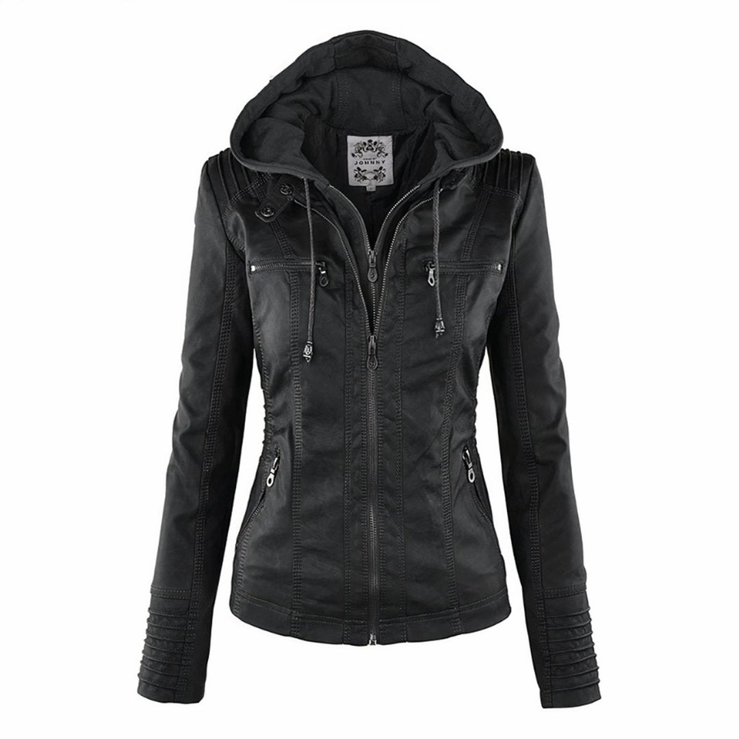 Fernanda | Moderne Leren Jas met Capuchon en Rits